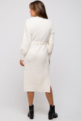 Ivory Side Slit Sweater Midi Dress