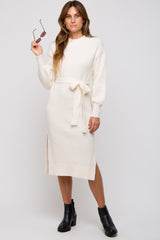 Ivory Side Slit Sweater Midi Dress