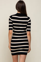 Black Striped Rib Knit Collared Maternity Dress