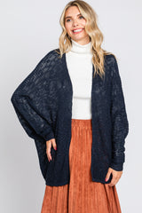 Navy Open Knit Long Dolman Sleeve Cardigan