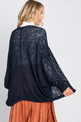 Navy Open Knit Long Dolman Sleeve Cardigan