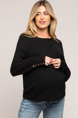 Black Button Accent Solid Maternity Sweater