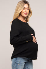 Black Button Accent Solid Maternity Sweater