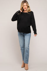 Black Button Accent Solid Maternity Sweater