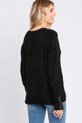 Black Button Accent Solid Sweater