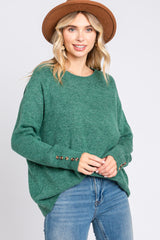 Green Button Accent Solid Sweater