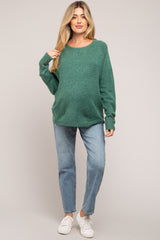 Green Button Accent Solid Maternity Sweater