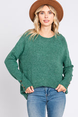 Green Button Accent Solid Maternity Sweater