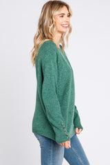 Green Button Accent Solid Sweater