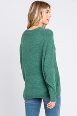 Green Button Accent Solid Sweater