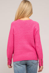 Fuchsia Button Accent Solid Maternity Sweater