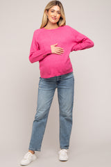 Fuchsia Button Accent Solid Maternity Sweater