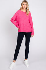 Fuchsia Button Accent Solid Sweater