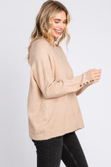 Beige Button Accent Solid Sweater