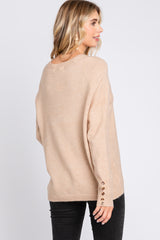 Beige Button Accent Solid Sweater