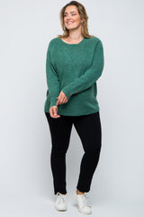 Green Button Accent Solid Maternity Plus Size Sweater