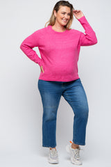 Fuchsia Button Accent Solid Maternity Plus Size Sweater