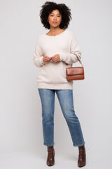 Ivory Fuzzy Knit Boat Neck Maternity Sweater