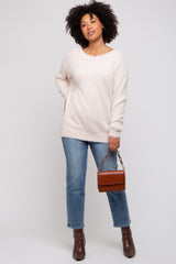 Ivory Fuzzy Knit Boat Neck Sweater