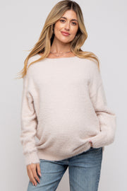 Ivory Fuzzy Knit Boat Neck Maternity Sweater