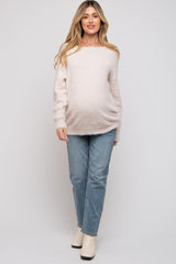 Ivory Fuzzy Knit Boat Neck Maternity Sweater