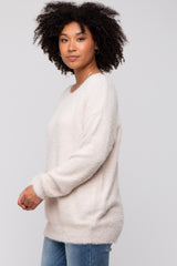 Ivory Fuzzy Knit Boat Neck Sweater