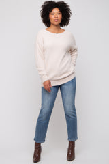 Ivory Fuzzy Knit Boat Neck Sweater