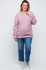 Lavender Fuzzy Knit Boat Neck Maternity Plus Sweater