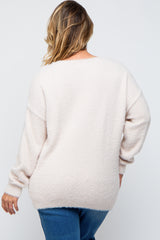 Ivory Fuzzy Knit Boat Neck Maternity Plus Sweater