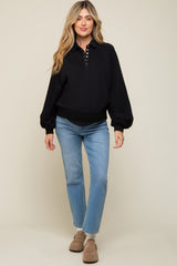 Black Collared Button Maternity Pullover