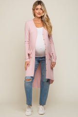 Light Pink Button Front Knit Maternity Cardigan