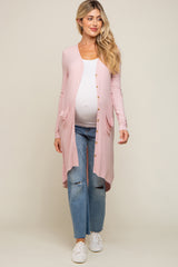 Light Pink Button Front Knit Maternity Cardigan