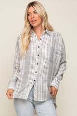 White Textured Stripe Button Down Hi-Low Maternity Top