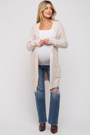 Beige Basic Knit Maternity Cardigan