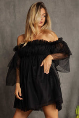 Black Off Shoulder Tulle Dress