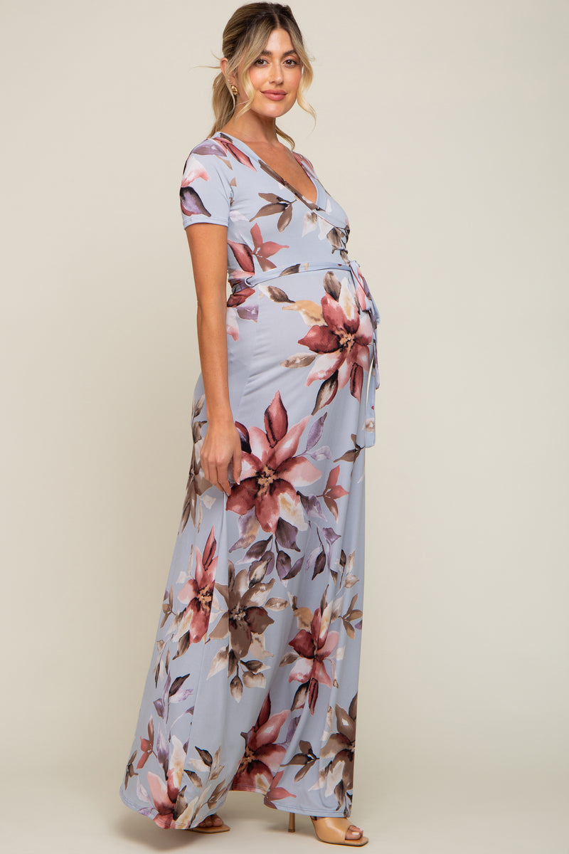 Light Blue Floral Maternity Wrap Dress – PinkBlush