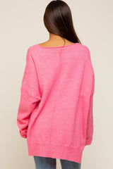 Fuchsia Dolman Sleeve Side Slit Maternity Sweater