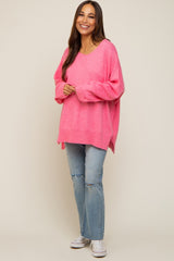 Fuchsia Dolman Sleeve Side Slit Maternity Sweater