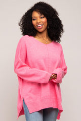 Fuchsia Dolman Sleeve Side Slit Sweater