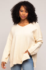 Cream Dolman Sleeve Side Slit Sweater