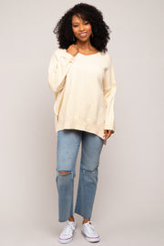 Cream Dolman Sleeve Side Slit Sweater