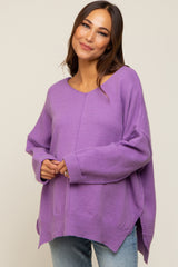 Purple Dolman Sleeve Side Slit Maternity Sweater