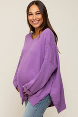 Purple Dolman Sleeve Side Slit Maternity Sweater