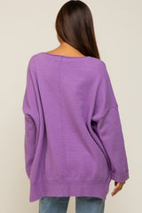 Purple Dolman Sleeve Side Slit Maternity Sweater