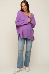 Purple Dolman Sleeve Side Slit Maternity Sweater