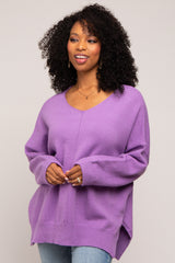 Purple Dolman Sleeve Side Slit Sweater