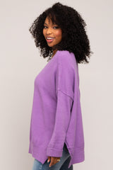 Purple Dolman Sleeve Side Slit Sweater