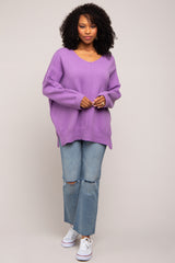 Purple Dolman Sleeve Side Slit Sweater