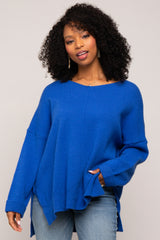 Royal Blue Dolman Sleeve Side Slit Sweater