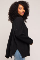 Black Dolman Sleeve Side Slit Sweater